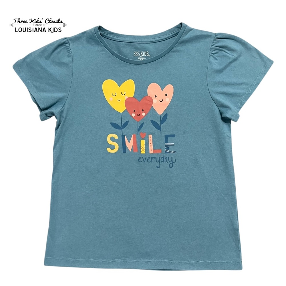 365 Kids 10Y Blue 'Smile Everyday' Heart Flowers T-Shirt